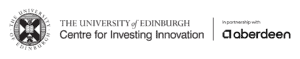 Logo for The University of Edinburgh Centre for Investing Innovation, in partnership with abrdn. Features the university’s crest on the left and the partner name on the right.