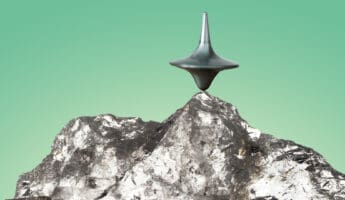 future-governance Spinner on mountain on mint gradient background