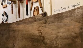 Block of wood with tools