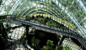 futuristic glass construction housing plants
