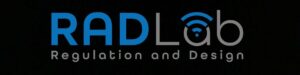 Logo with the text "RADLab Regulation and Design" in blue and gray on a black background. The letter "a" in "Lab" has a Wi-Fi symbol incorporated above it.