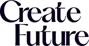 Bold text displaying the phrase "Create Future" in a stylish black font against a white background.